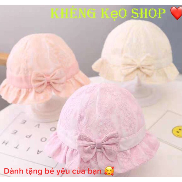 Mũ sơ sinh bé gái từ 0-6 tháng phối ren hình nơ đáng yêu Khéng Kẹo shop