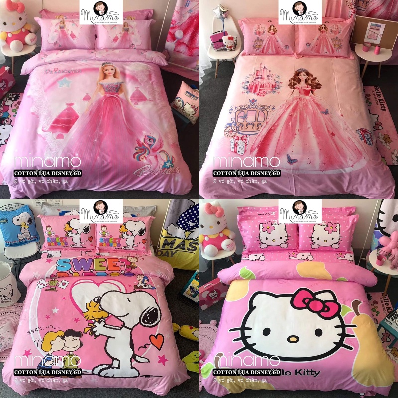 Bộ Vỏ Chăn Ga Gối Cotton Lụa Disney Minamo B05 Cao Cấp, Mịn Màng, Dày Dặn, Không Bai Xù - Bảo Hành Chính Hãng Minamo