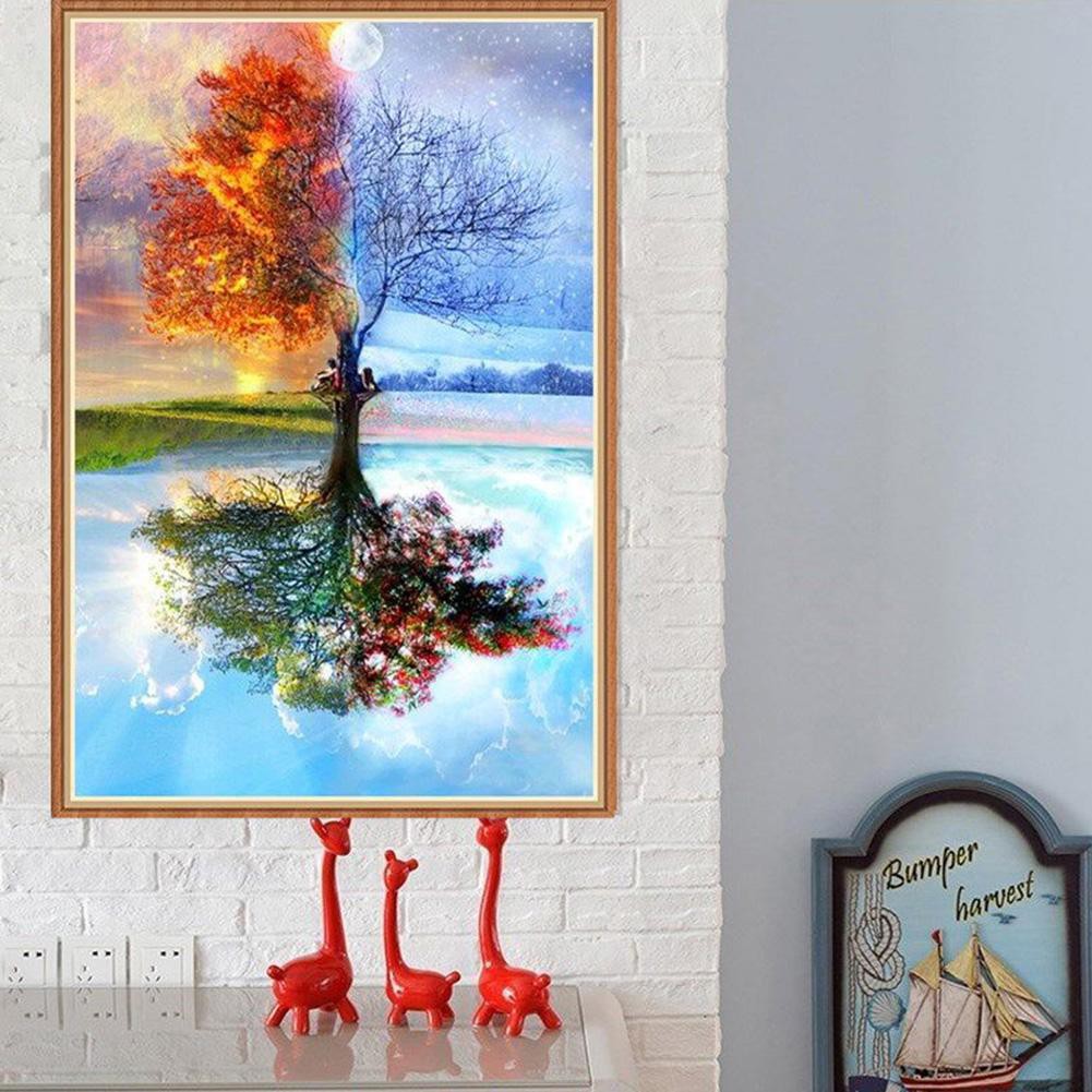 Bộ tranh thêu kim cương trang trí nhà hình cây 5D phản quang DIY