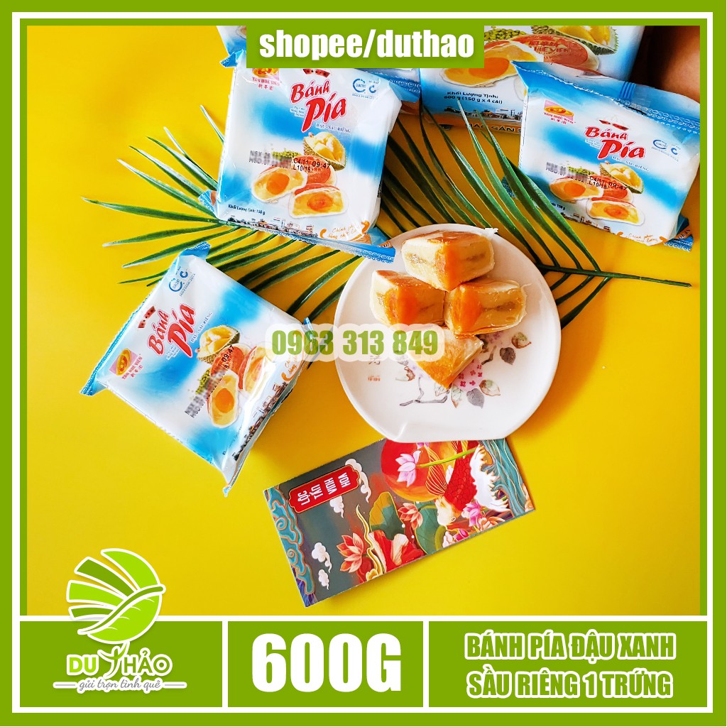 Bánh pía Tân Huê Viên đậu xanh sầu riêng 1 trứng muối  600g, bánh pía Sóc Trăng đặc biệt 5 sao túi 4 bánh