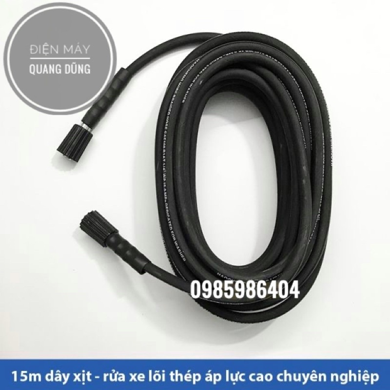 15m Dây xịt rửa, dây rửa xe lõi thép áp lực cao cấp dùng cho máy xịt rửa áp lực cao