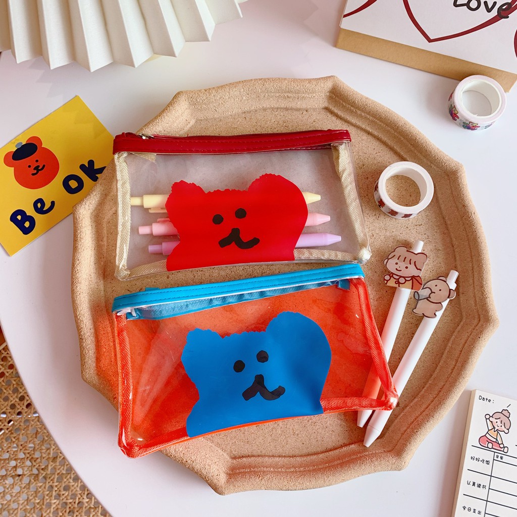 Hộp Bút, Túi Đựng Makeup Nhựa Dẻo Jelly Gấu Cute