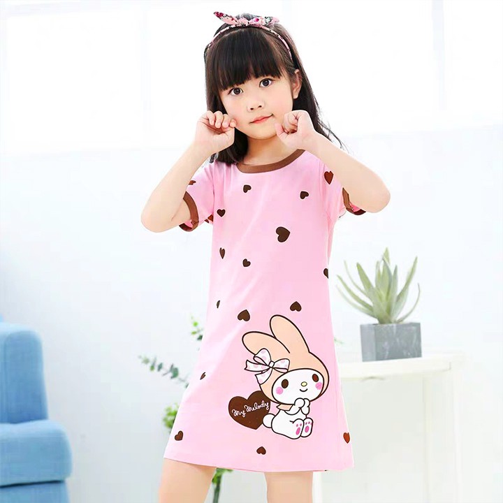 Đầm ngủ bé gái cotton mát mẻ hình thỏ cute cho bé 4-10 tuổi BBShine – DN001