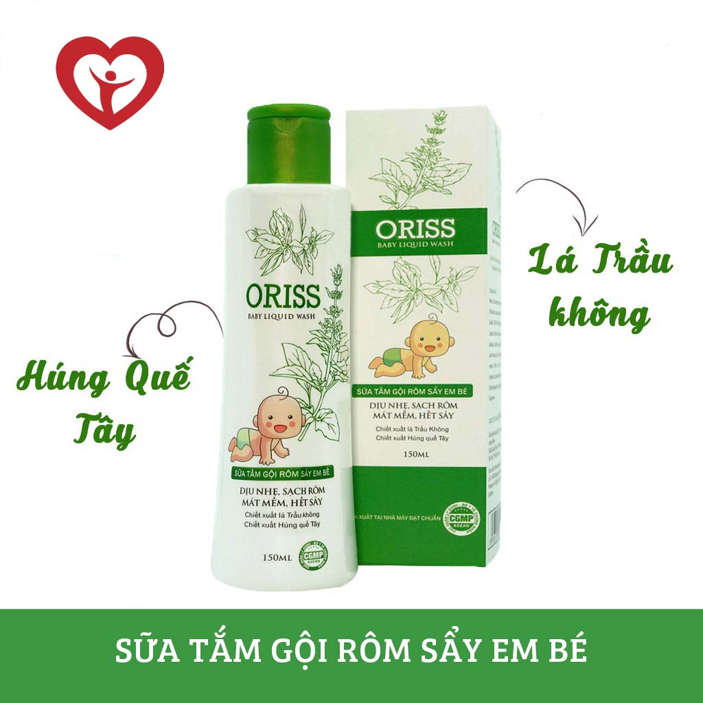 Sữa Tắm Gội Rôm Sẩy Em Bé Oriss Baby Liquid Wash Không Cay Mắt - Chai 150ml