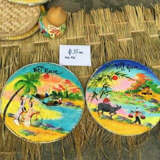 Tranh vẽ trang trí trên mẹt tre