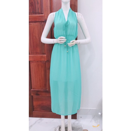 [47-57ky]Đầm voan mềm maxi đi biển  chạy thun eo kèm dây cột nơ phía trước xinh xắn