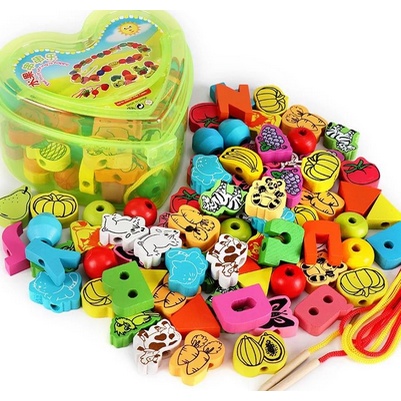 Xâu Hạt gỗ Trái Tim cho Bé - Rèn luyện kỹ năng vận động tinh cho bé