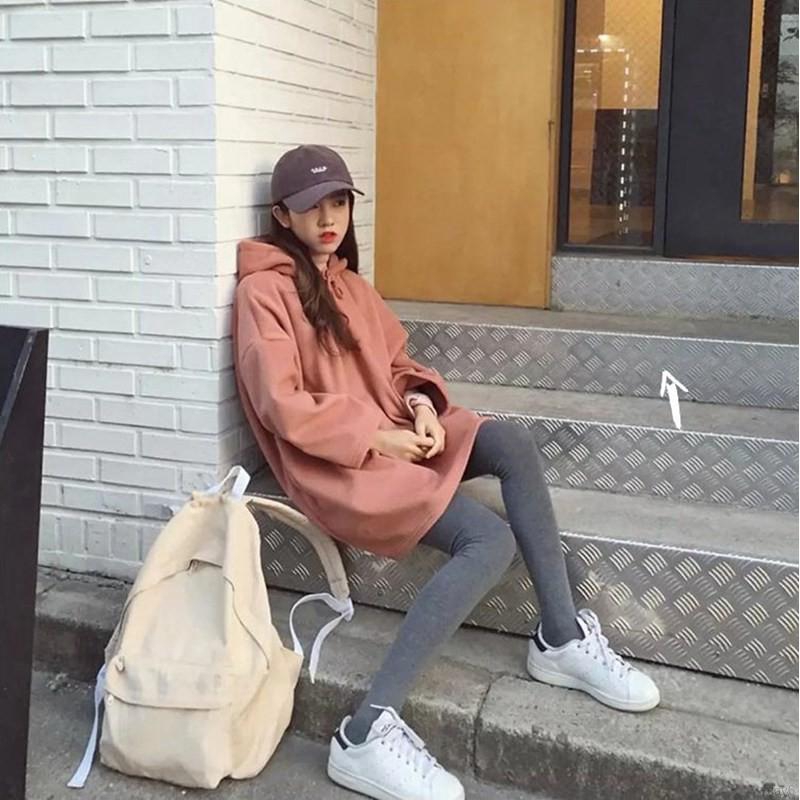 Áo hoodie kiểu dáng rộng màu trơn trẻ trung và thời trang cho nữ