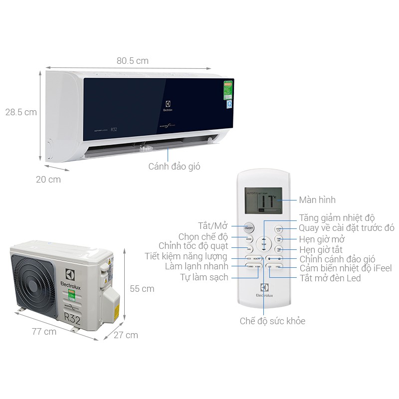 Điều hòa Electrolux 12.000BTU 1 chiều Inverter ESV12CRO-C1