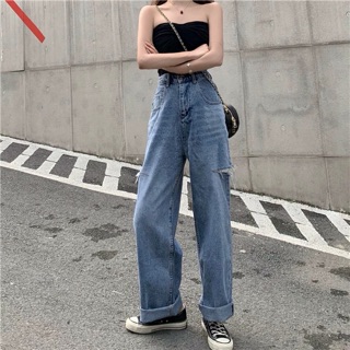 ORDER Quần Jeans ống rộng rách đùi - 2 mẫu