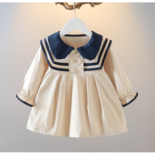 Đầm Công Chúa Tay Dài Màu Trơn Phong Cách Hàn Quốc Thời Trang Xuân Thu Cho Bé Gái