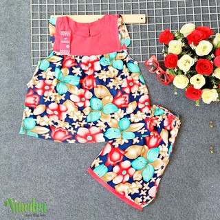 Đồ bộ lanh lụa tay bèo dáng xèo họa tiết hoa size từ 40-60kg - Ninedra