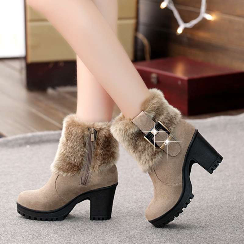 ﺴ✖2018 new autumn and winter women s short boots suede half high heel bucket shoes plus velvet frosted [posted on June 22]