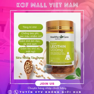 Mầm đậu nành super lecithin 1200mg healthy care, 100 viên, úc