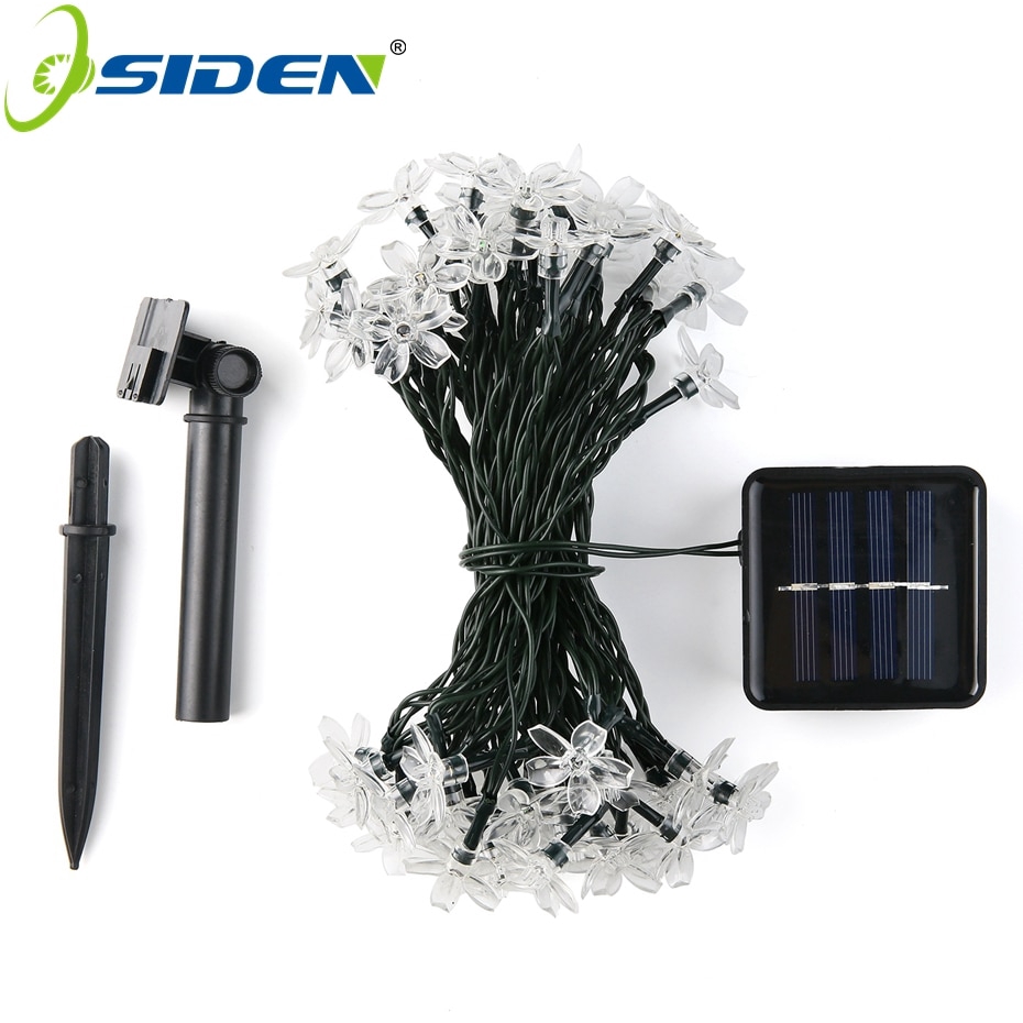 OSIDEN Dây đèn LED 50 bóng hình hoa đào chống nước sử dụng năng lượng mặt trời dùng trang trí