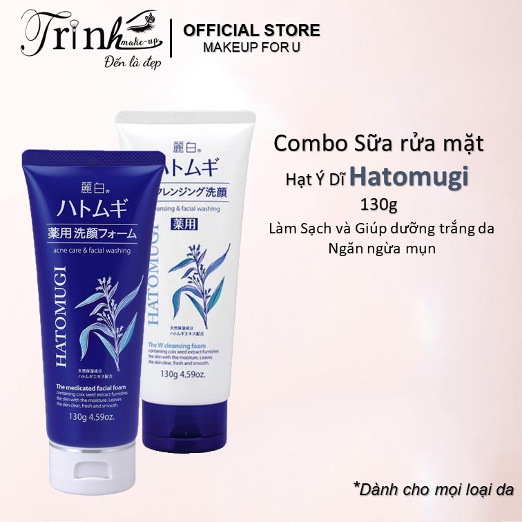 Sữa rửa mặt Hatomugi Hạt Ý Dĩ Cleansing and Ance Care Foam giúp làm sạch, trắng da, ngăn ngừa mụn 130g Nhật Bản