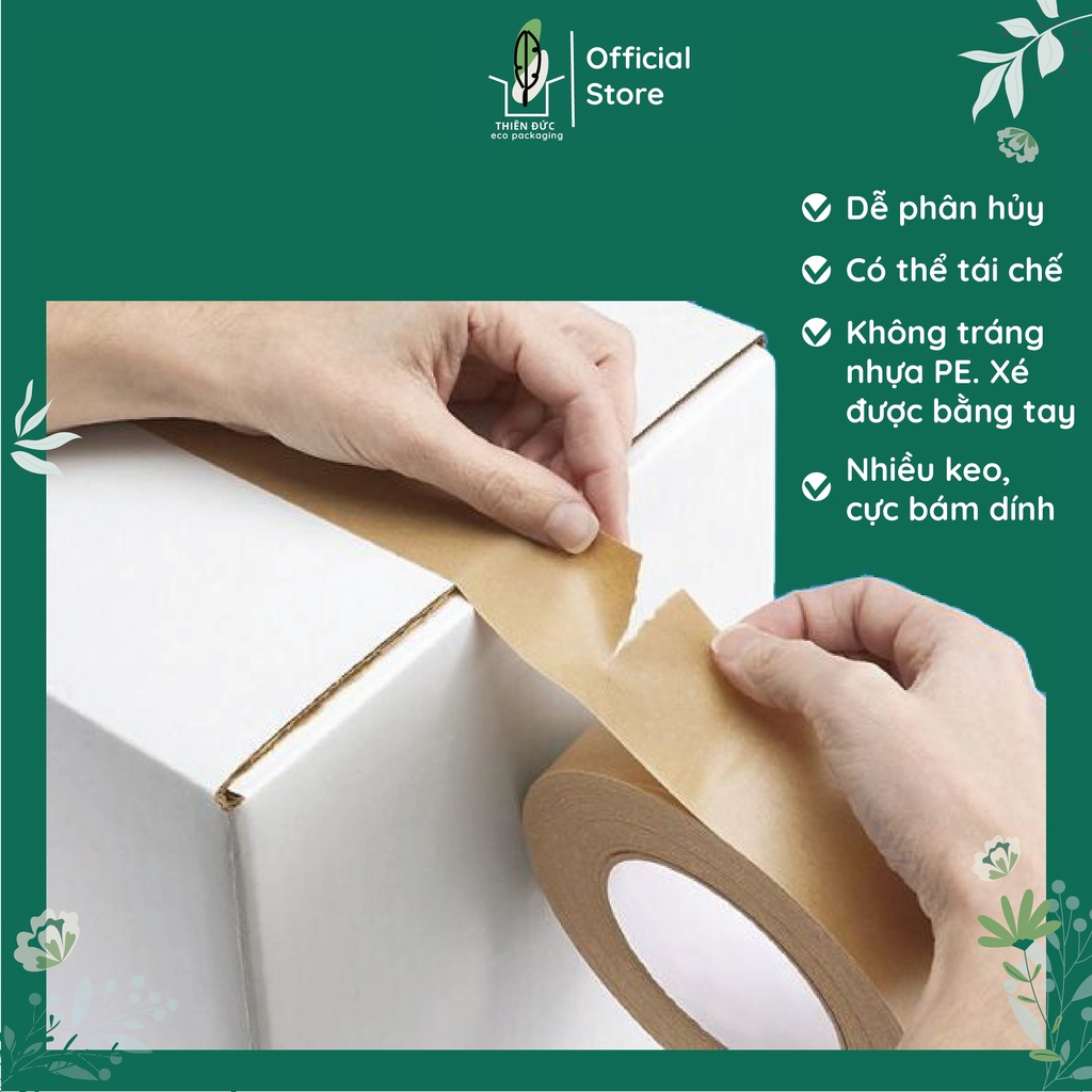 Combo 6 cuộn băng keo giấy kraft khổ 4.8 cm loại da bò nhám viết lên được băng dính giấy nâu