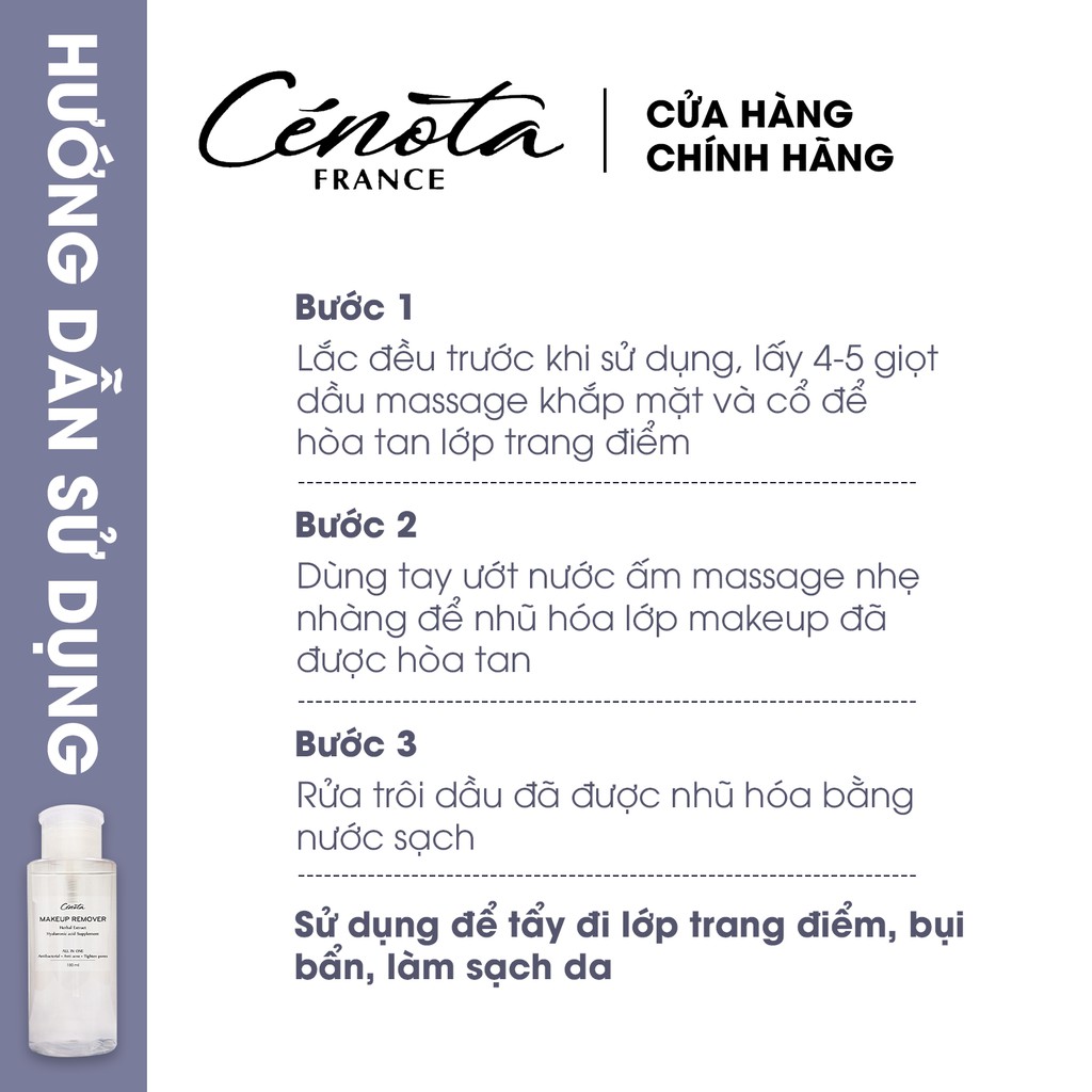 Nước tẩy trang dưỡng ẩm mềm mịn Cénota Makeup Remover, nước tẩy trang làm sạch bụi bẩn