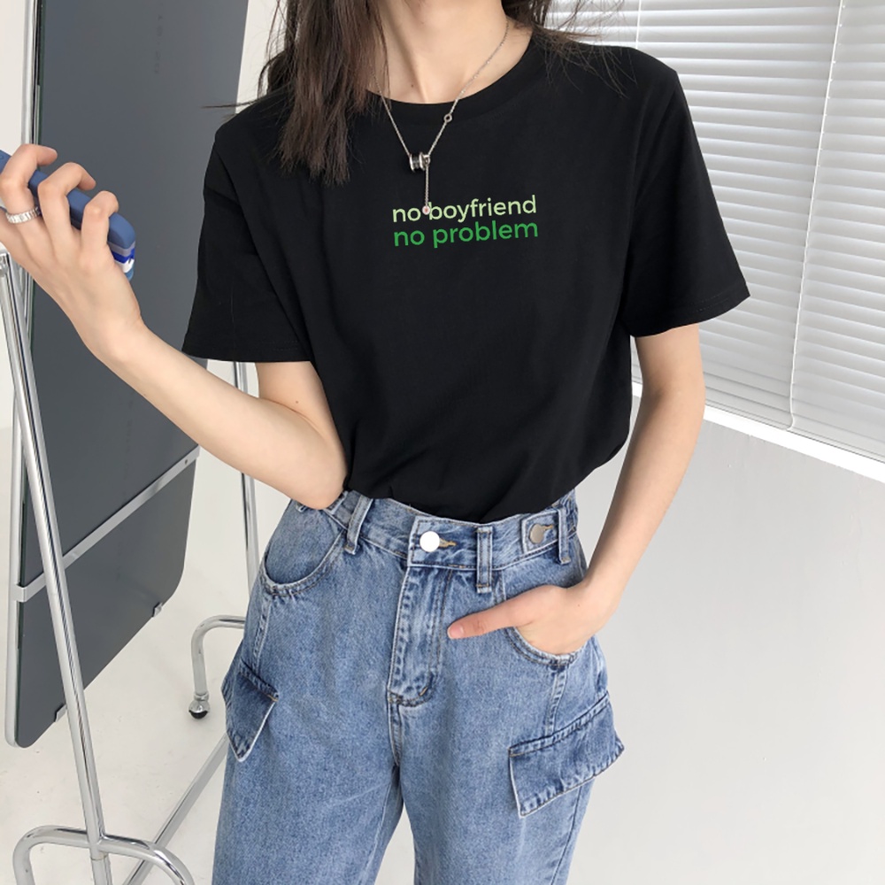 Áo thun nữ cotton tay ngắn no boyfriend màu xanh COYO CT015