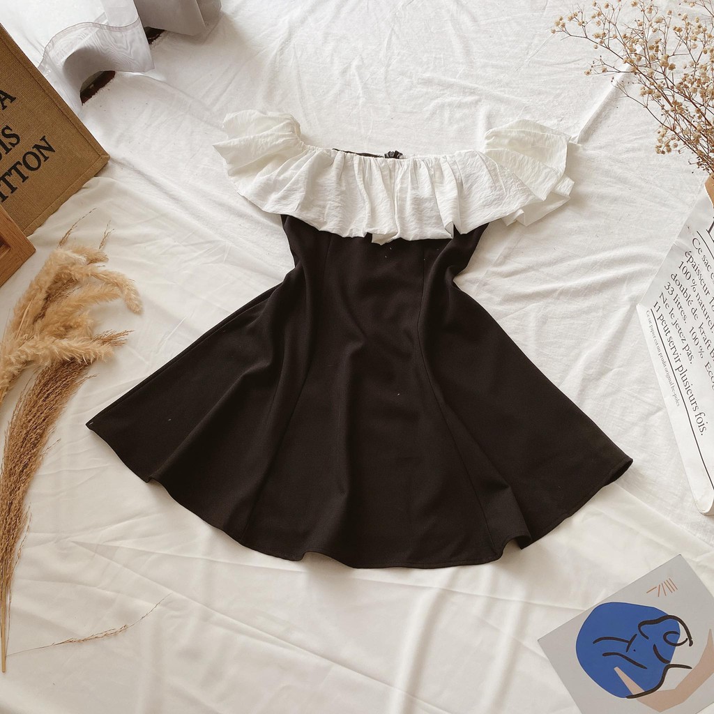 [Mã SKAMA06 giảm 8% tối đa 50K đơn 250K] ĐẦM BẸT ĐEN PHỐI TRẮNG BÈO | BigBuy360 - bigbuy360.vn