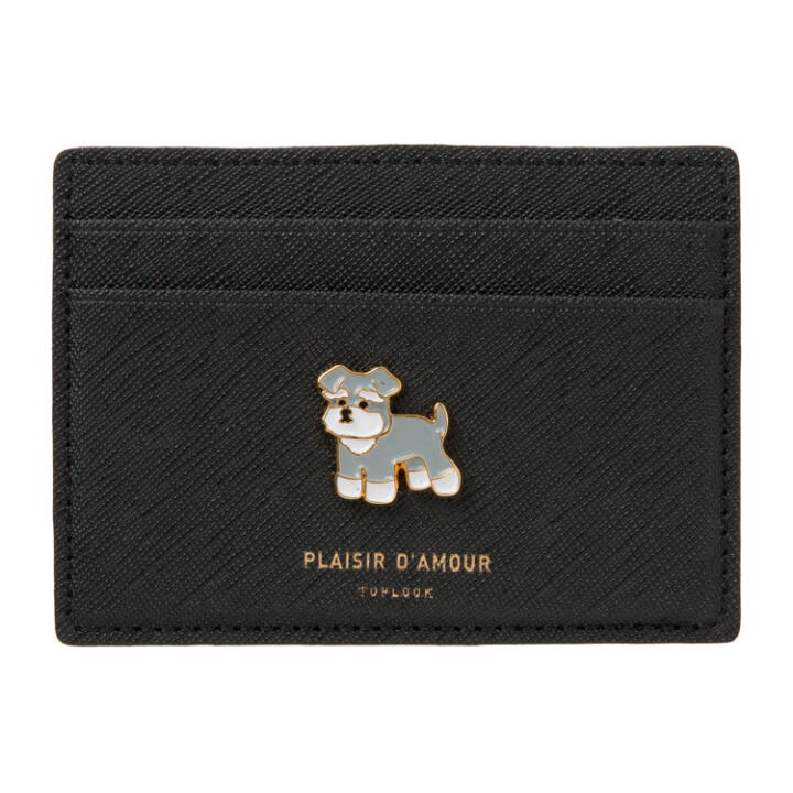 Ví Đựng Thẻ Artbox Hàn Quốc Màu Nâu Đính Huy Hiệu Hình Cún Schnauzer Dễ Thương Đơn Giản