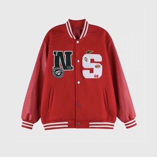 Áo khoác bomber varsity jacket form rộng tay da