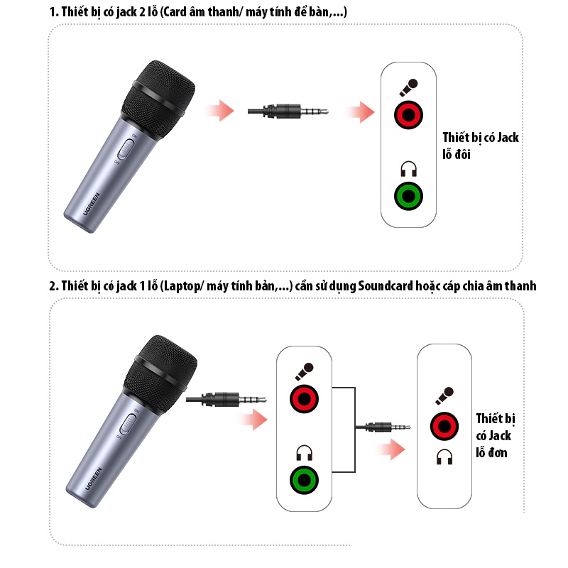 Mic Ugreen dùng karaoke livestream chuyên nghiệp 10931 CM427 có dây cắm điện thoại, máy tính - Hàng chính hãng