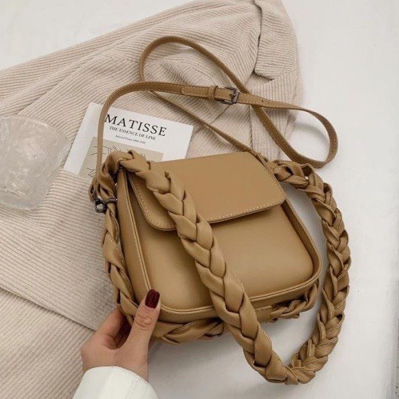 Túi kẹp nách đeo vai, túi xách đeo chéo nữ quai tết da mềm trơn da dày phong cách hàn quốc SPB 40