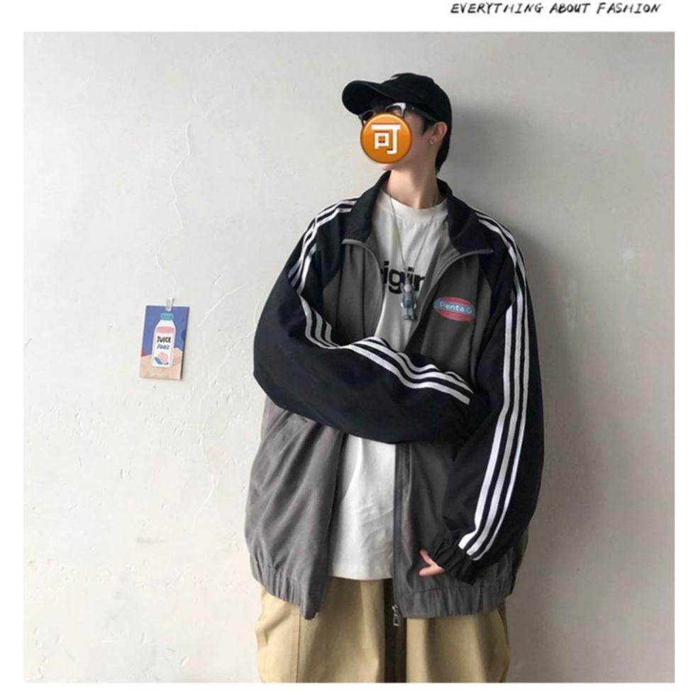 Áo Khoác Bóng Chày 3 Sọc Cổ Đứng có Khóa Kéo Thời Trang Hàn Quốc Cho Nam Nữ