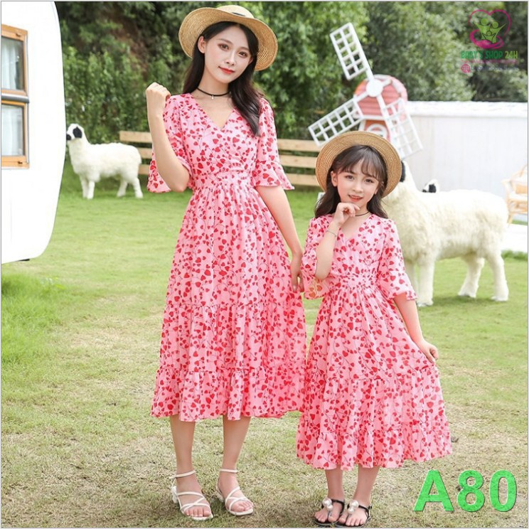 ĐẦM MẸ & BÉ TRÁI TIM A80 - Size Đại - Dành cho Mẫu Giáo & Tiểu Học