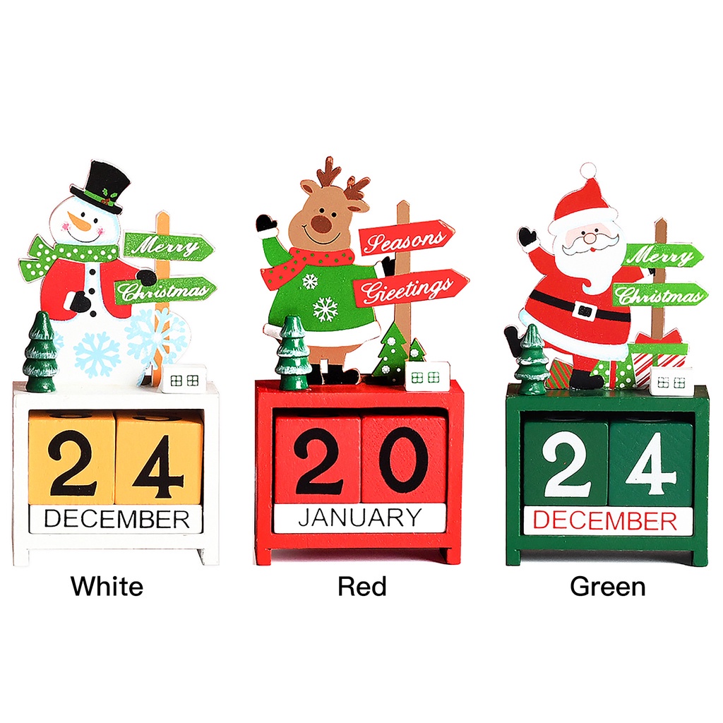 Hộp lịch bằng gỗ màu đỏ/trắng/xanh lá có thể thay thế ngày và tháng phong cách cổ điển cho giáng sinh/năm mới