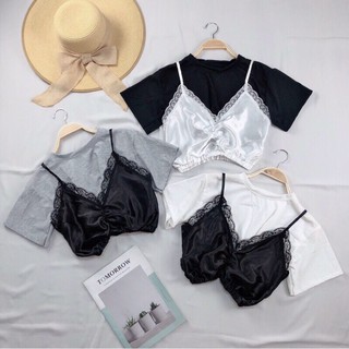 set croptop áo phi bóng rút dây mặc được 2 kiểu (ảnh thật)