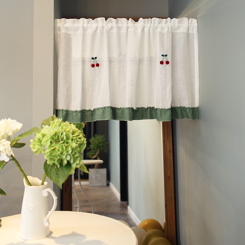 Rèm Cửa Sổ Ngắn Bằng Vải Sheer In Họa Tiết Hoa Anh Đào Dễ Thương Có Túi Cho Nhà Bếp / Quán Cà Phê