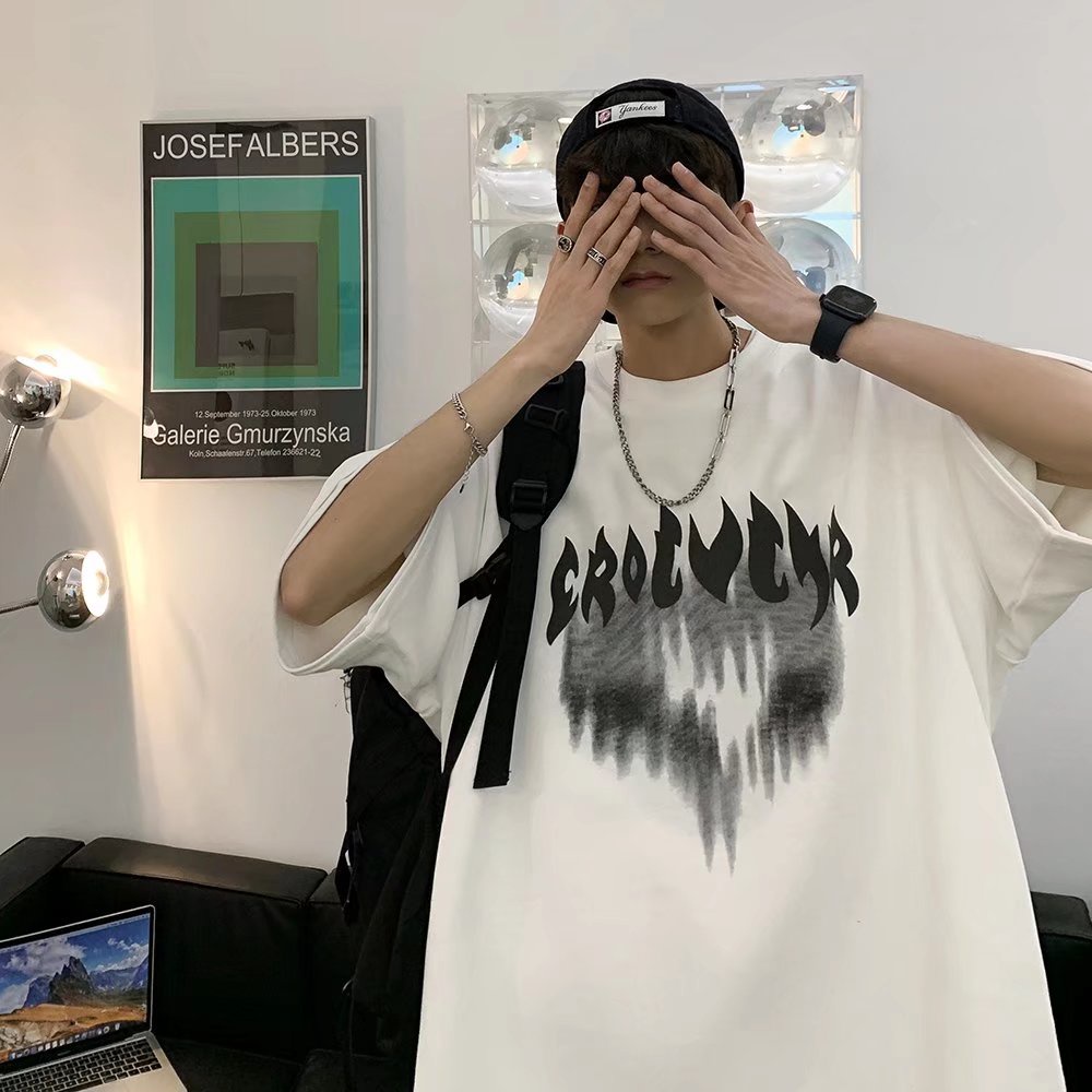 Áo Thun Tay Ngắn Dáng Rộng In Chữ Phong Cách Hip Hop Hồng Kông Thời Trang Mùa Hè Cá Tính Cho Nam