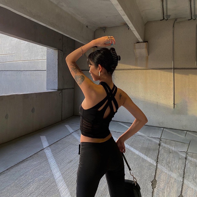Áo crop top DUNEA hai dây xếp ly thiết kế quyến rũ thời trang cho nữ