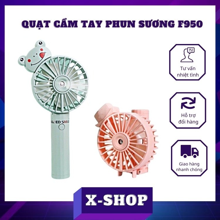 Quạt cầm tay phun sương mini sạc pin tích điện gấp gọn để bàn 3 tốc độ gió F950