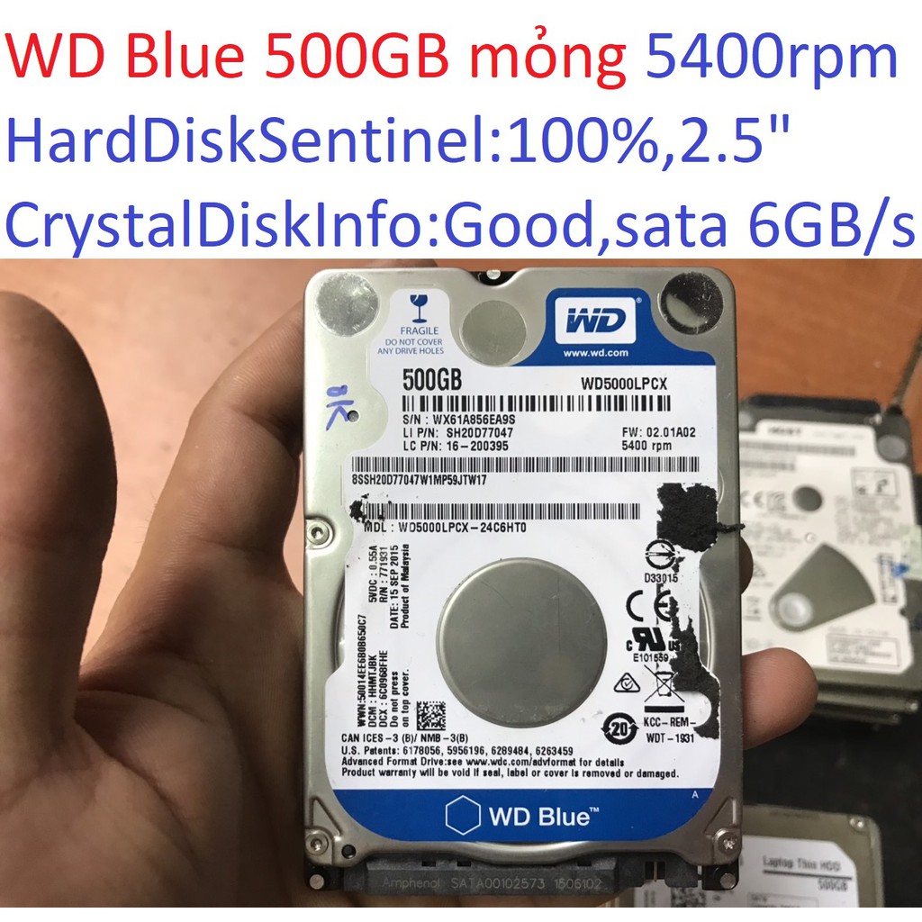 ổ cứng cho laptop WD Blue 500GB 5400RPM sata 3 6 GB/s 2.5 &quot; inch 7mm hdd 100% Good WD5000LPCX