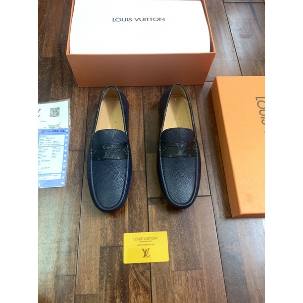 Giày Moca nam LV, giày lười da thật, giày mọi lót da đế cao su,  Fullbox thẻ bill.