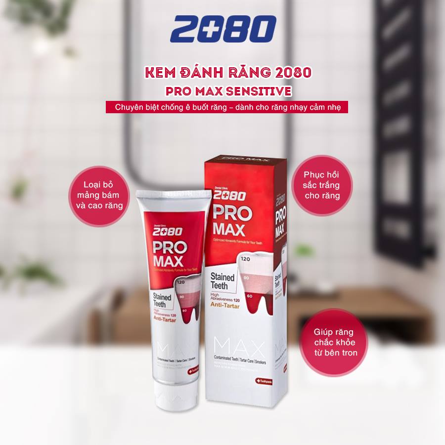 Kem đánh răng giảm ê buốt và mòn răng 2080 Pro Max Sensitive Hàn Quốc 125g - Hàng Chính Hãng