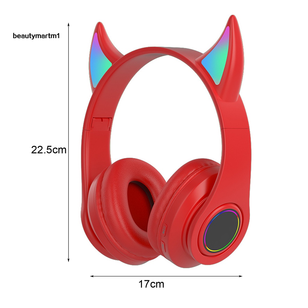 Tai Nghe Bluetooth Không Dây Beautymartm1 Có Đèn LED Hình Tai Quỷ Dễ Thương
