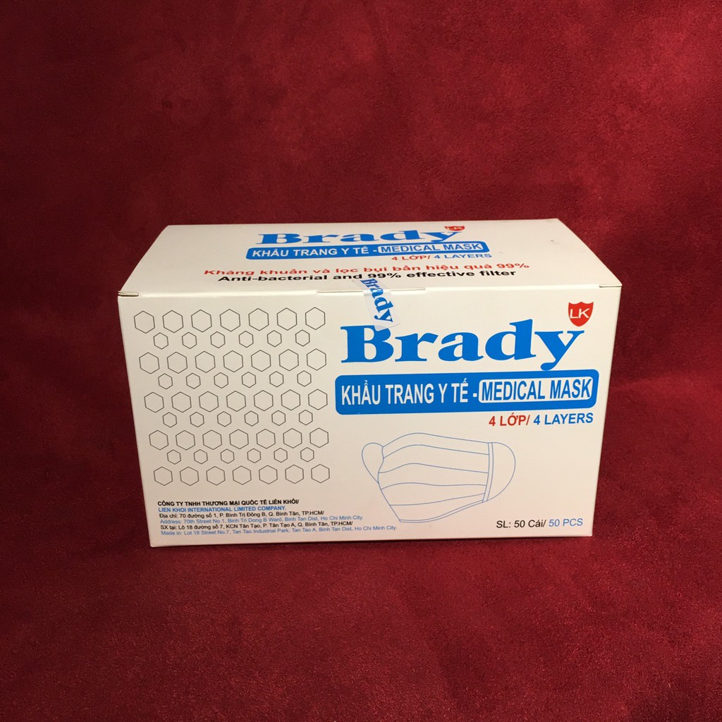Khẩu Trang Y Tế 4 Lớp Giấy Kháng Khuẩn Hộp 50 Chiếc Khẩu Trang Y Tế Brady Kháng Khuẩn | BigBuy360 - bigbuy360.vn