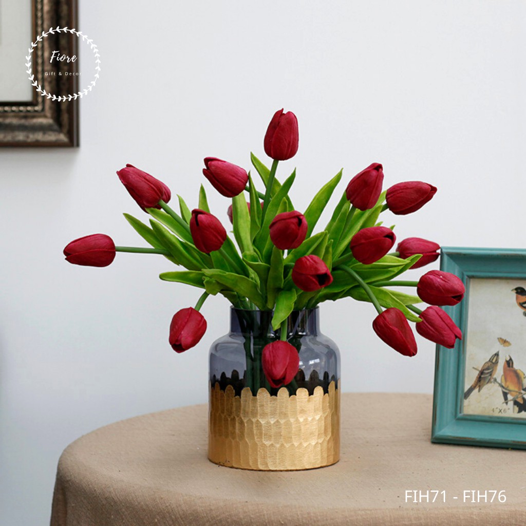 Bó 10 bông Tulip giả trang trí nhà, decor phòng khách, đạo cụ chụp ảnh, cắm lọ cực xinh