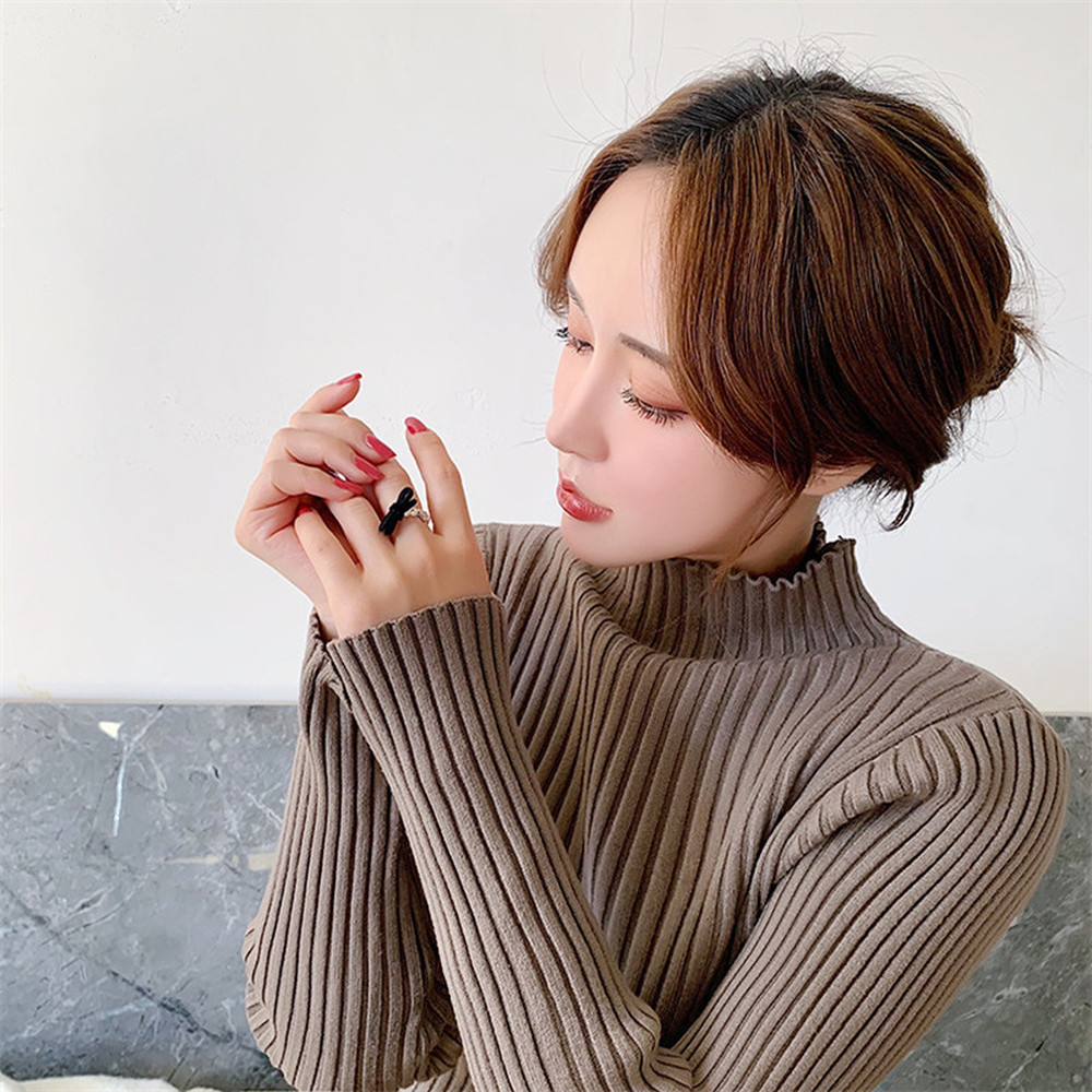 Nhẫn Nhung Đen Đính Ngọc Trai Hình Nơ Sang Trọng Thanh Lịch Cho Nữ