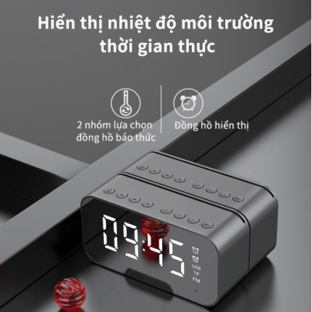 Loa bluetooth kiêm đồng hồ báo thức G10 màn hình tráng gương hiển thị đèn led nghe đài fm radio