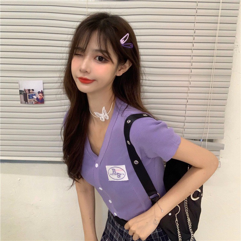 Áo Croptop Unisex Cổ Tim Có Cúc Cài Cực Xinh 387 | BigBuy360 - bigbuy360.vn