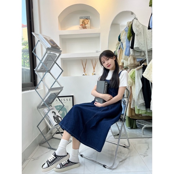 [Ảnh thật/Videi]Yếm jean Hàn dáng dài xoè nhẹ tôn dánh Đầm xoè hai dây Hàn Quỗ