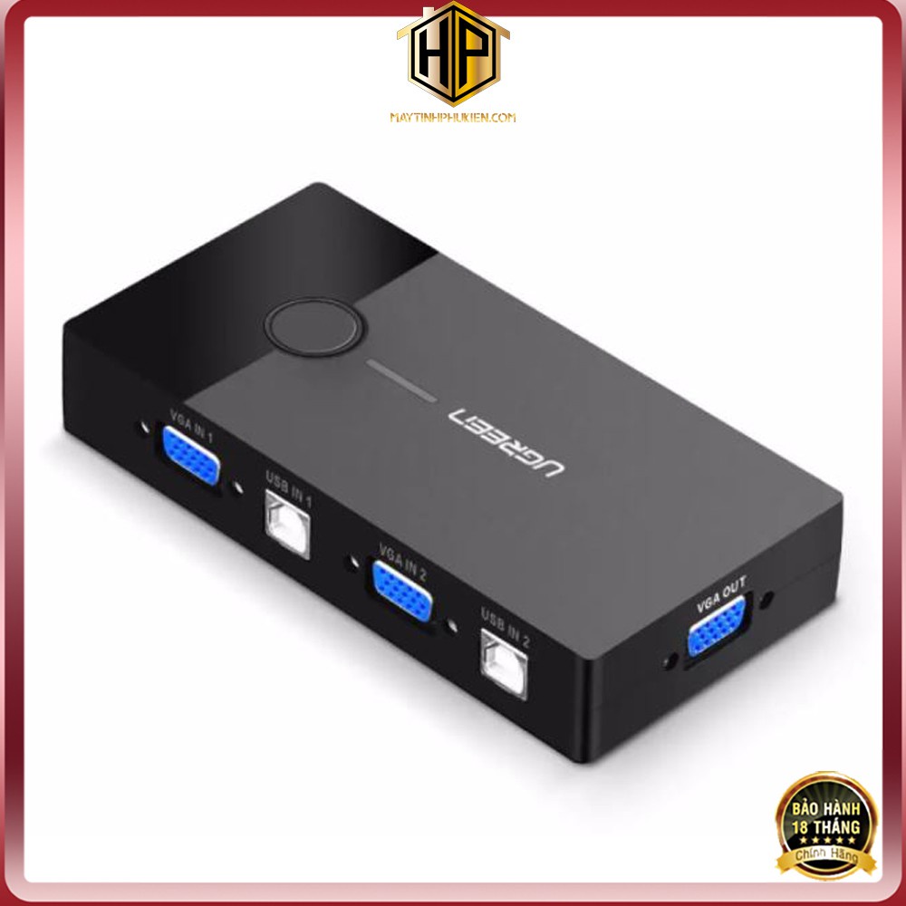 Ugreen 30357 - Bộ KVM Switch USB 2 máy tính chung 1 màn hình cao cấp
