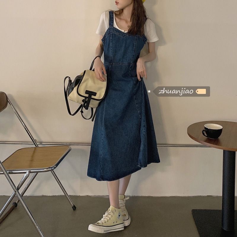 Yếm Đầm Jean, Bò Dáng Xoè Dài Hai Dây Ulzzang Order