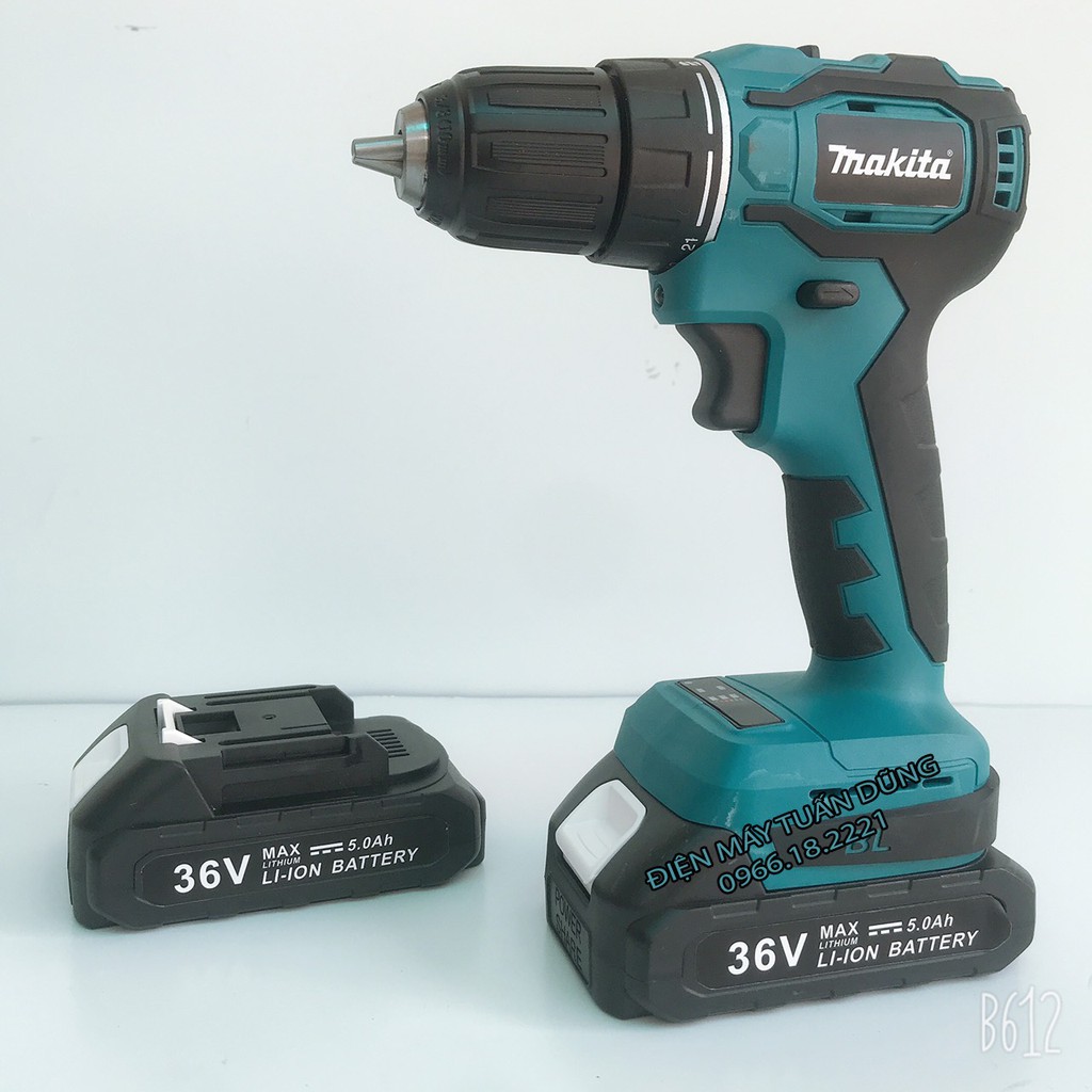 Máy khoan pin Makita 36v KHÔNG CHỔI THAN 2 pin, 100% dây đồng [CAM KẾT CHÍNH HÃNG]