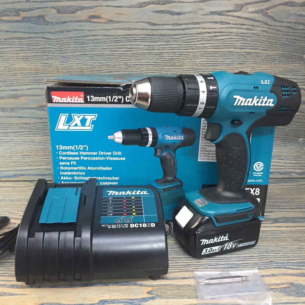 CHÍNH HÃNG - Máy khoan búa và vặn vít dùng pin 18V Makita DHP453SFX8